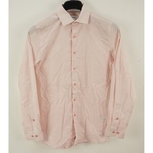 New $70 Bar III Mens Small 14-14.5 Pink‎ Window Pane Stretch Button-Down Shirt